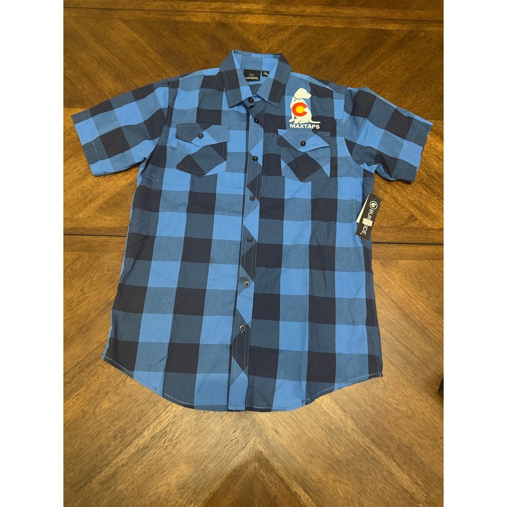 Burnside Mens Blue Buffalo Plaid Maxtaps Colorado Dog Shirt Small NWT